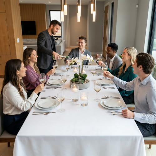 Heneger 8 Pack White Rectangular Table Cloth 60 x 126 Inch for 8ft Tables - Water Dyeing Polyester