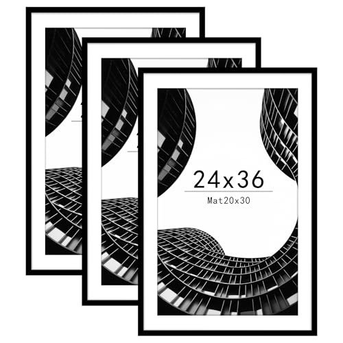 Black 24x36 Poster Frame with 20x30 Mat - Pack of 3 Wall Art Frames