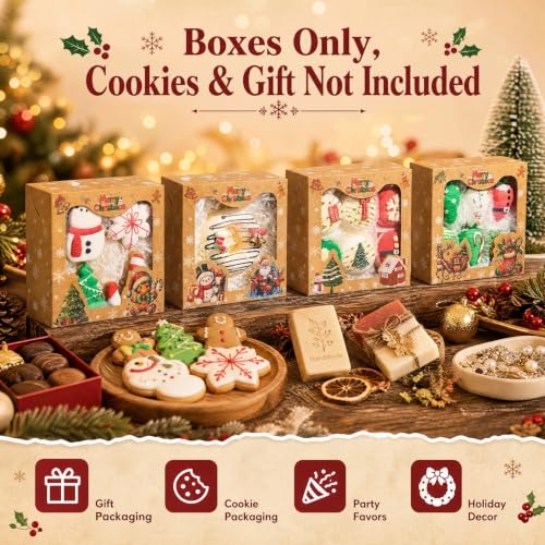 24 Pack Brown Christmas Cookie Gift Boxes with Holiday Prints, 6x6x2.5" - JCXGRVC