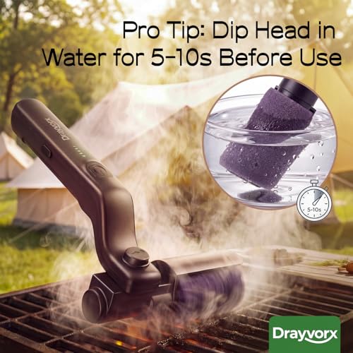Drayvorx Black Electric Grill Brush with 3-Speed Modes & Steam Cleaning