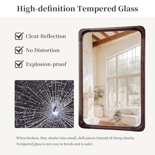 Solid Wood Bathroom Mirror for Wall 24 x 36 Inch, Rustic Rectangle