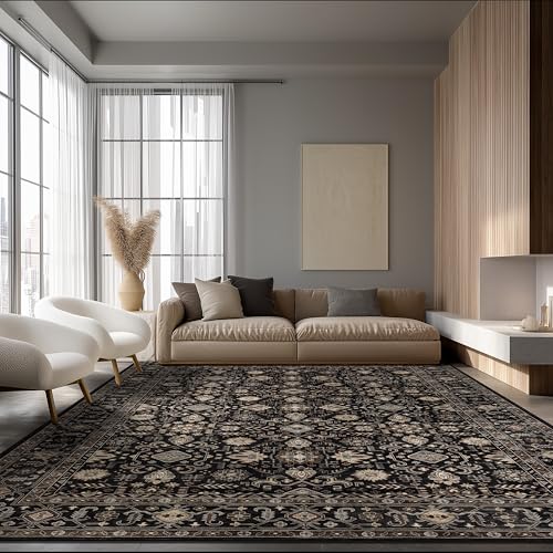 8x10 Black Gold Washable Area Rug - Ultra Soft Non-Slip Living Room Carpet