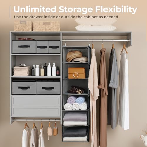Hanging Closet Organizer with 6 Shelves & 5 Drawers - Gray, 6-Tier Inseparable Variation
