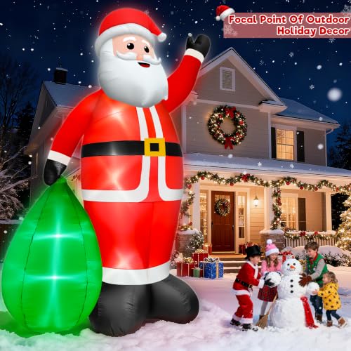 15FT Inflatable Santa Claus with Gift Bag & LED Lights, Outdoor Christmas Decor