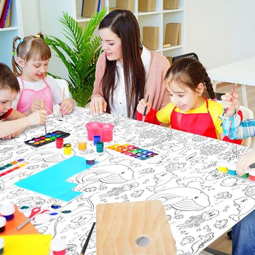 Ocean Coloring Tablecloth 54 x 108 Inches Giant Kids Craft Poster