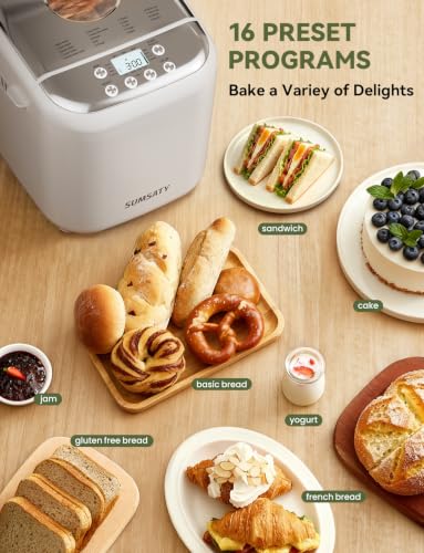 Sumsaty Automatic Bread Maker with 16 Baking Programs, 2.2LB Capacity