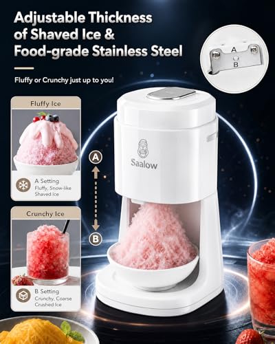 White Saalow Electric Snow Cone Maker with Adjustable Fineness & 135W Motor