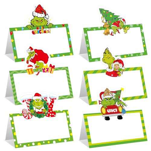 48 Pcs Christmas Place Cards Green Merry Christmas Seating Name Tags Placecard Holders Seating Christmas Thief Name Cards Tents for Dinner Party Birthday Wedding Supplies
