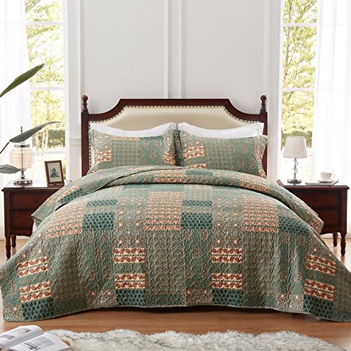 LEAONME California King Size Olive Green Quilt Set 3-Piece Oversized Bedspread Coverlet