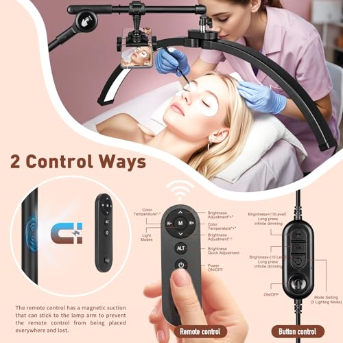 Half Moon Eyelash Esthetician Light with 4-Wheel Rolling Base - Black, 27.5" Wide Head