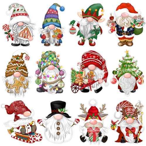 48 Pcs Christmas Gnome Cutouts Christmas Bulletin Board Decorations Classroom Winter Holiday Cut-Outs Decor Home School Bulletin Board Stickers for Wall Window