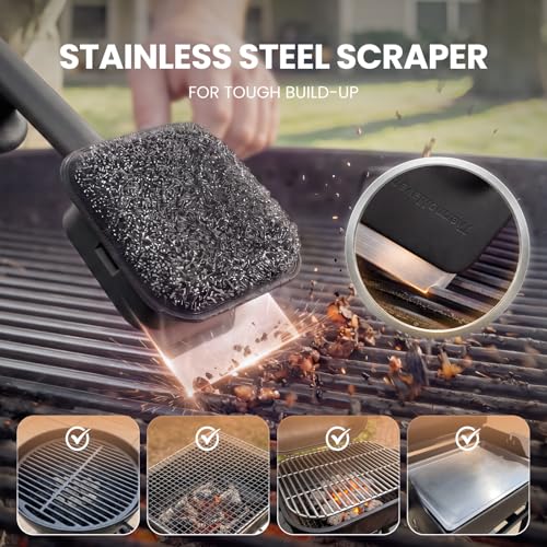 ThermoMaven Black 3-Pack Bristle-Free BBQ Grill Brush with Steam Cleaner & Replaceable Heads