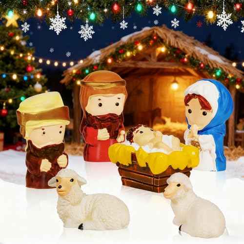 Exasinine Mini Christmas Nativity Set Little People Nativity Set Tabletop Scenes Decor Collectible Figurines Miniatures Statues Ornaments