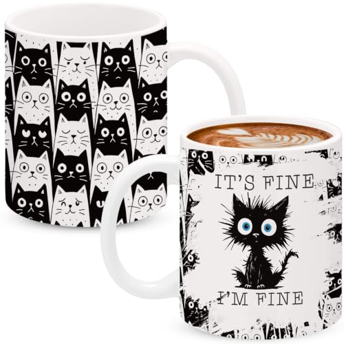 Sliner 2-Pack Black Cat Coffee Mugs - 11oz Cute Ceramic Tea Cups for Christmas Gifts