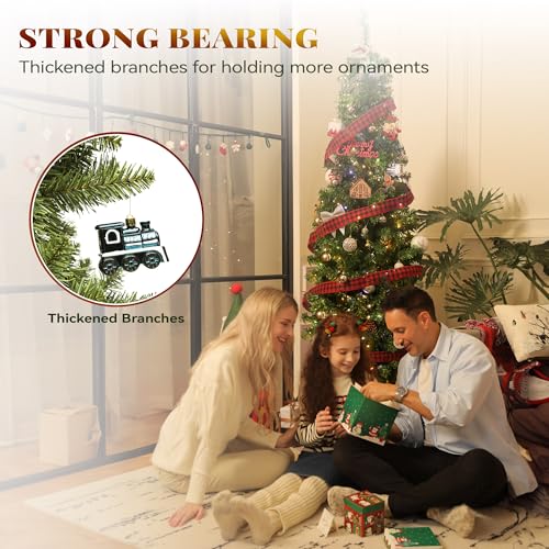 7.5FT Prelit Green Fraser Fir Pencil Christmas Tree with Remote - Slim Design