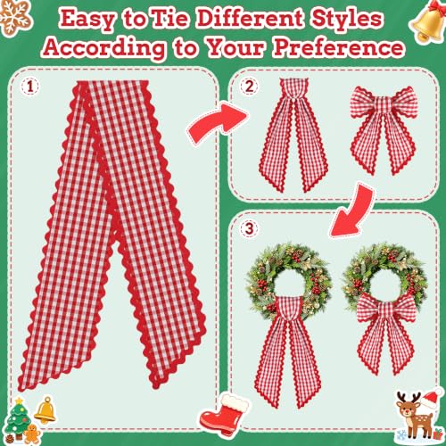 HOMEBROS Red and White Plaid Wreath Sash with Trim, 56" Front Door Decor