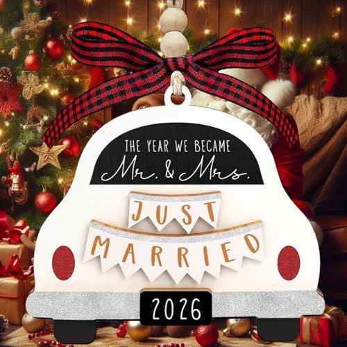 Wedding Gifts - Mr and Mrs Gifts - Just Married Gift for Couples 2026, Bride, Future Mr&Mrs - Bridal Shower Bride Gift for Marrie Newlywed - Wood First Christmas Married Ornament 2026 (Wedding)