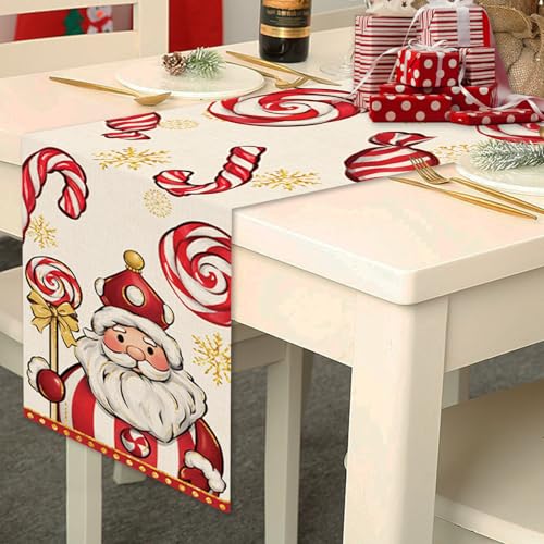 Croar Christmas Peppermint Candy Table Runner 13x72 Inches Santa Holiday Decor