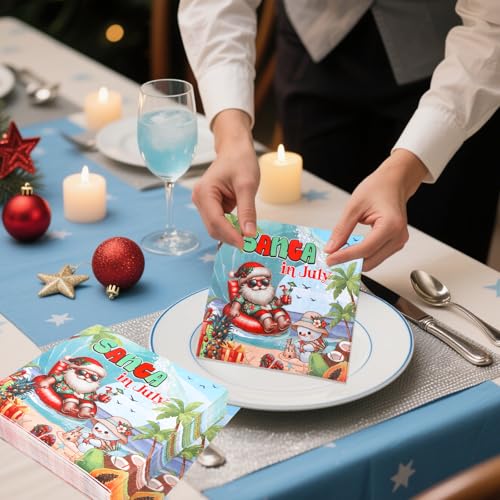 Gameza Summer Santa July Christmas Napkins 50Pcs Beach Party Disposable Paper Tableware