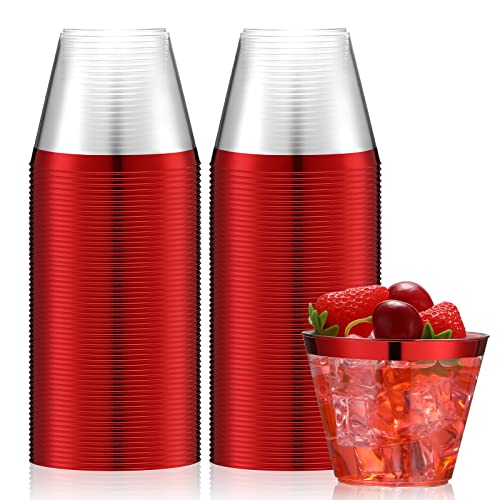 Norme 50 Pack 9 oz Red Rimmed Plastic Cups Heavy Duty Wine Glasses