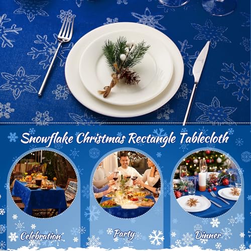 Tegeme Blue Snowflake Tablecloth 60x120 Inches Winter Holiday Decor