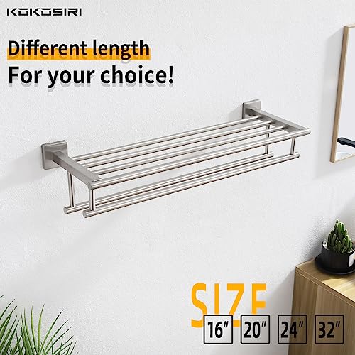 20 Inch Towel Rail with Double Bars - Brushed Steel Wall Mounted Bathroom Towel Holder