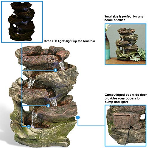 14-Inch Tabletop Water Fountain with LED Lights and Stacked Rocks - Indoor Decor