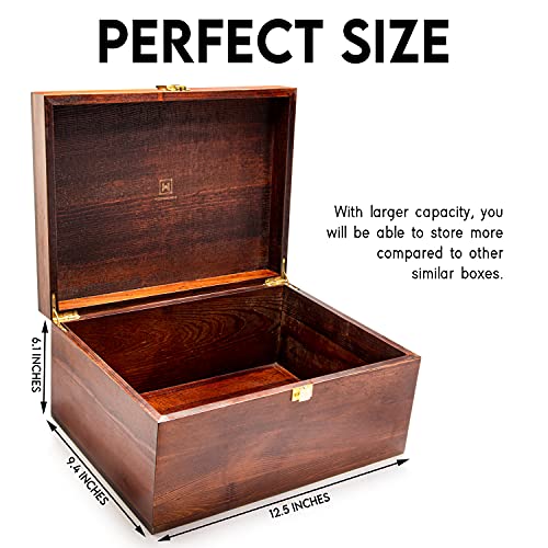 Large Wooden Storage Box with Hinged Lid - Chocolate Brown, Gift Ready