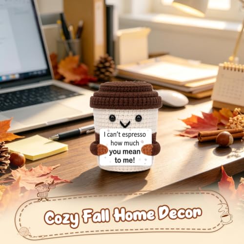 Anniversary crochet coffee mug for him/her - Eterfordista knit cup with card (variation: Mean)