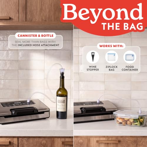 Gourmia Vacuum Sealer with Marinate Function - Food Preservation System with LED Display & Vacuum Hose