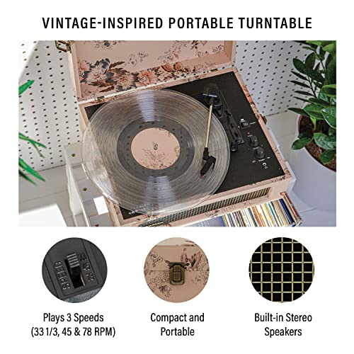 Crosley CR8017B-FL Voyager Record Player, Floral