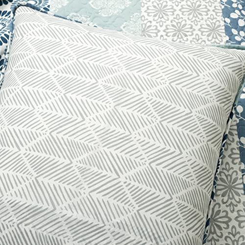 Reversible Cotton Quilt Set - Bohemian Stripe Bedding, Full/Queen, Navy & Blue - 3 Piece