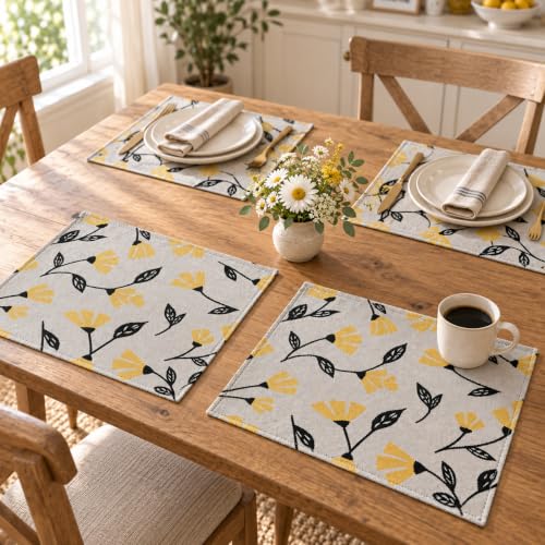 DaDa Bedding Yellow Fleur Floral Tapestry Placemats Set of 4 13x19 Inches