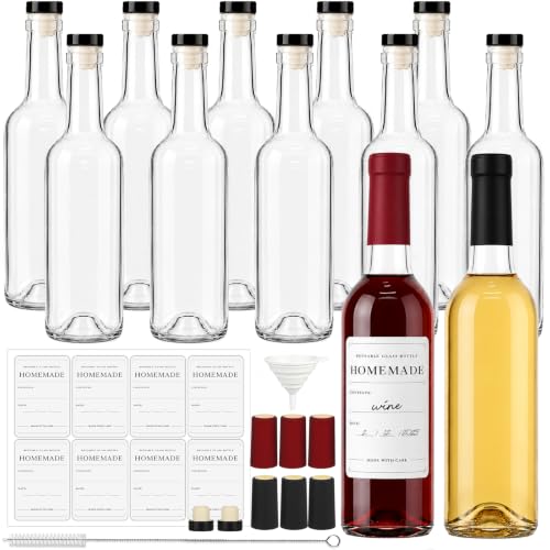 12 Pack 375ml Clear Glass Wine Bottles with T-Top Corks - Home Brewing & Storage