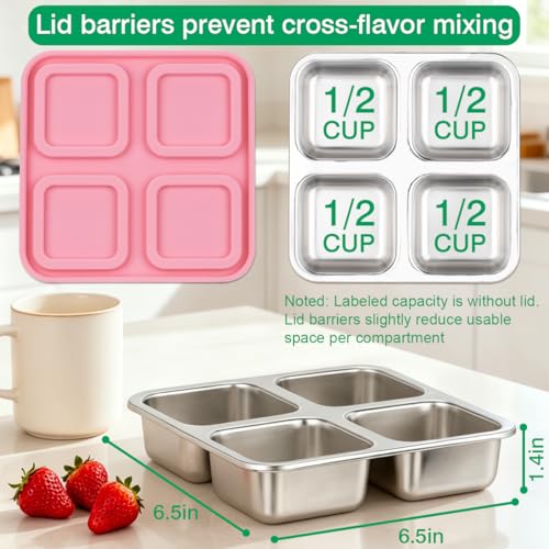 4 Pack Stainless Steel Snack Containers with Leak-Resistant Lids - Food-Grade Reusable Lunch Boxes