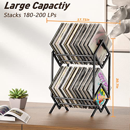 RUILALIFE 2-Tier-Vinyl-Record-Storage-Holder With Dividers, 200 LPs