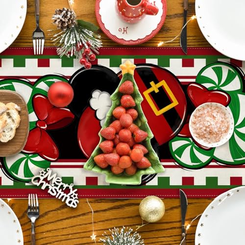 Yarcooly 13×60 Inch Christmas Table Runner Red-Black – New Year Xmas Decor