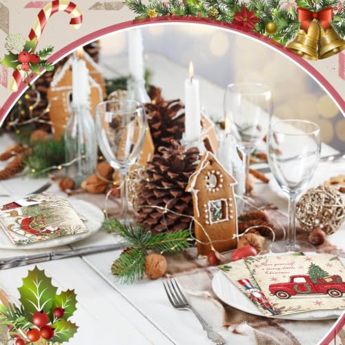 Jainless 200 Pcs Christmas Napkins 4 Styles Nutcracker Santa Snowmen 2-Ply Guest Paper Napkins
