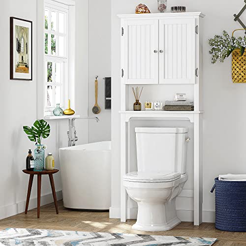 UTEX White Over-the-Toilet Storage Cabinet with Doors - Bathroom Organizer