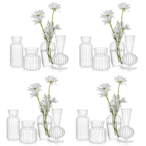 Mini Glass Vases for Centerpieces - Clear Bud Vase Set of 16, Small Flower Vases for Wedding & Home Decor - Hewory