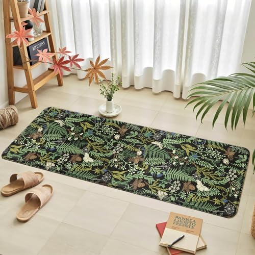Keensoft 2PC Botanical Kitchen Rugs Set - Ink Moss Green, 17.3x28 & 17.3x59 Inches