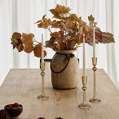 Antique Brass Iron Taper Candle Holder Set of 3 - Decorative Wrought Iron Candlesticks