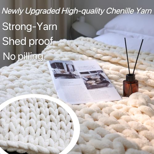 Chenille Chunky Knit Throw Blanket - Cream, 40x50 Inches - Home Decor