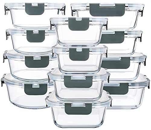 M MCIRCO Gray 24-Piece Glass Food Storage Containers with Airtight Lids