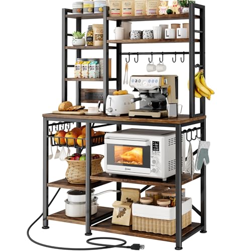 SNTD Rustic Brown 6-Tier Bakers Rack with Power Outlets, 36 x 14.6 x 72 in Kitchen Storage