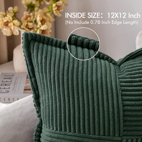 MIULEE 12x12 Dark Green Corduroy Throw Pillow Covers (2 Pack) - 100% Polyester