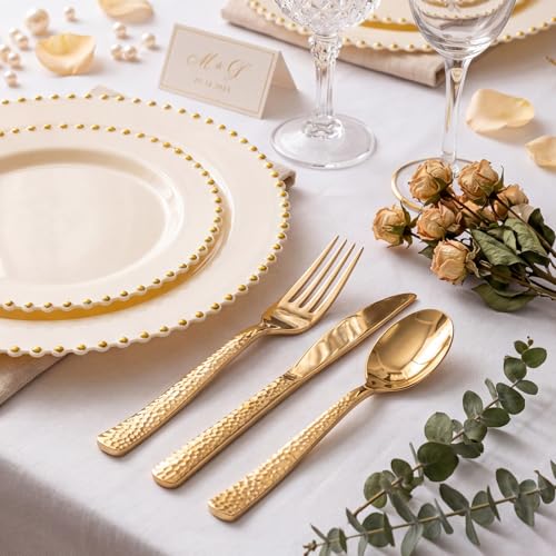 360pcs Gold Plastic Silverware Set for Weddings & Parties - Includes 120 Forks, Spoons & Knives