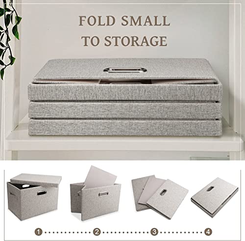 Beige Storage Bins with Lids - 5 Pack Fabric Closet Organizer Cubes