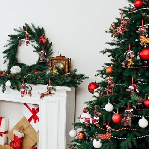 Suzile 36Pcs Dachshund Christmas Ornaments for Christmas Tree