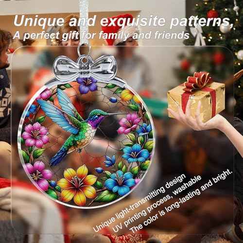 Hummingbird Stained Glass Christmas Ornament - Hanging Ornaments for Christmas Tree Decorations -Holiday Keepsake Present Exchange Idea